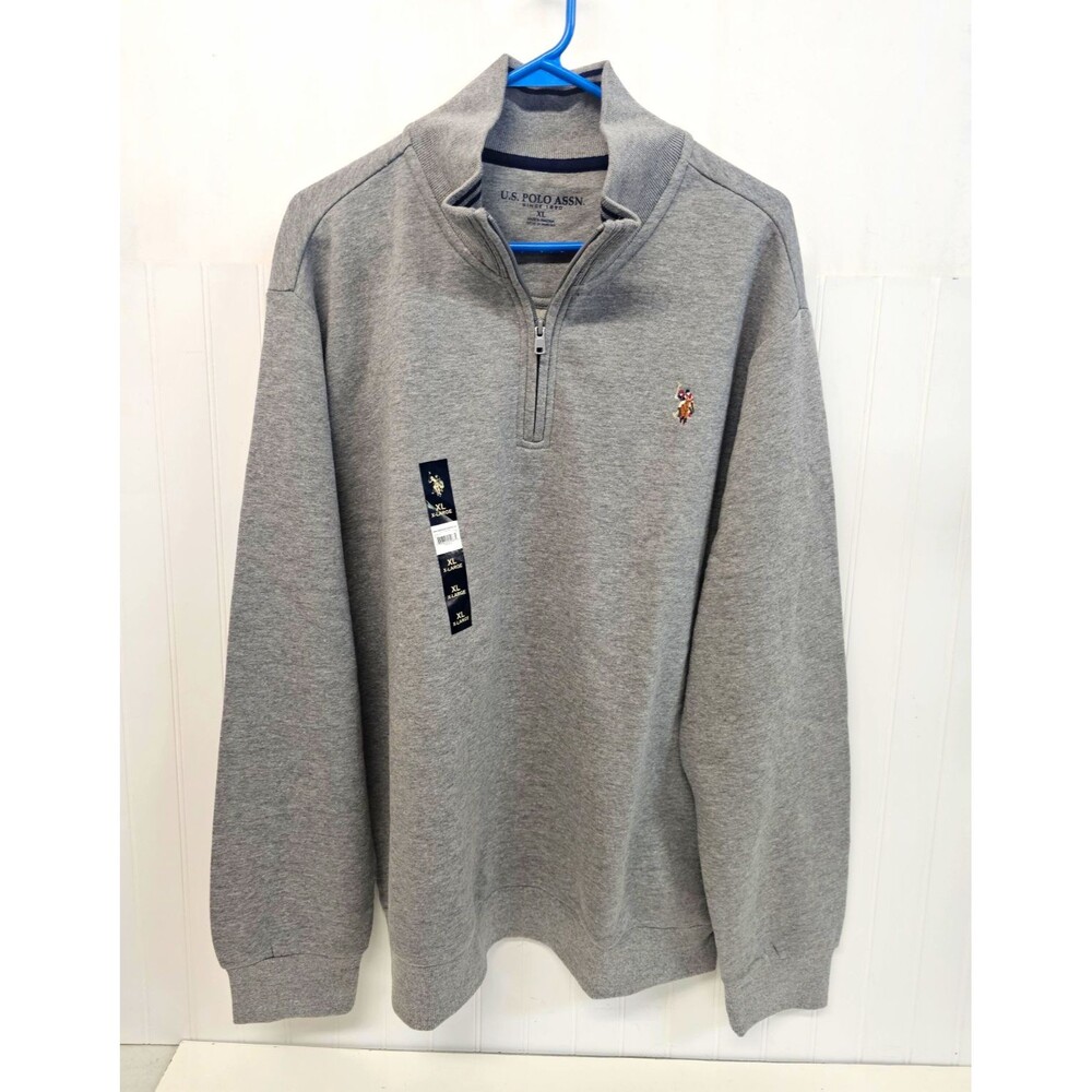 U.S. Polo Assn. Mens XL Gray Fleece 1/4 Zip Mock Neck Logo Sweatshirt